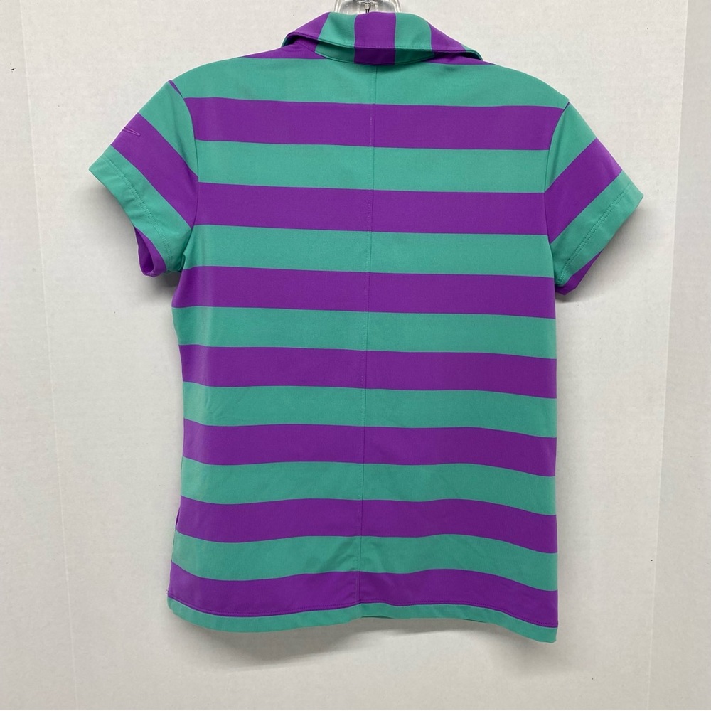 Nike Golf Collared Shirt Kids Large Striped Short Sleeve Purple Green Casual - Picture 3 of 9